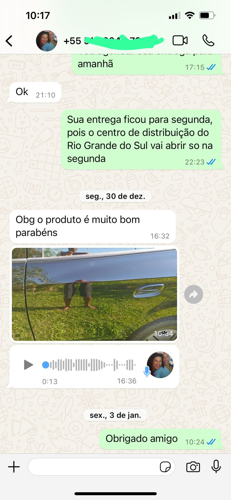 Print de WhatsApp — depoimento real de cliente 5